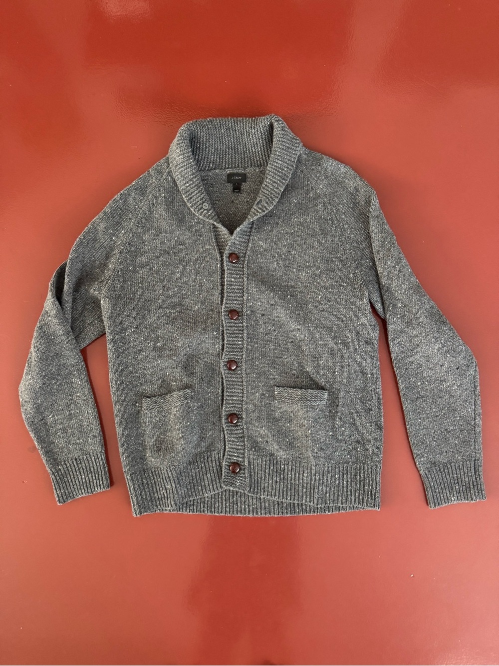 J. Crew Men's Grey Shawl Collar Cardigan with Patch Pockets